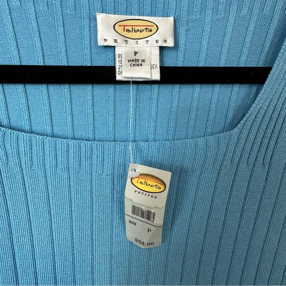 Talbots Vintage NWT Baby Blue Ribbed Silk Nylon Blend Top Retro Square Neck Sz P - Picture 3 of 9